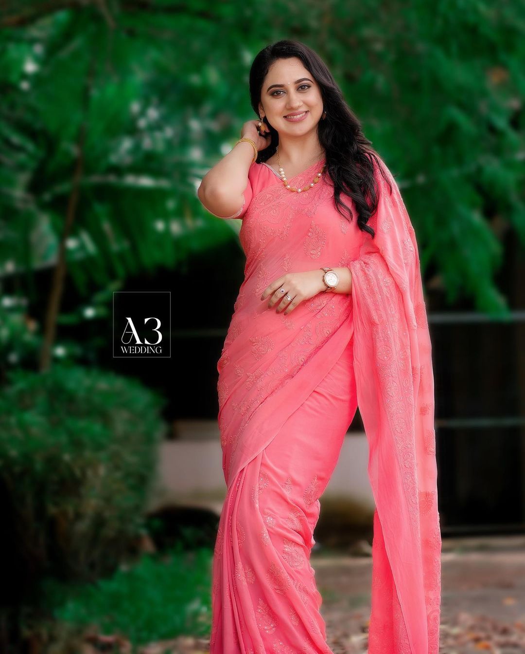 MALAYALAM ACTRESS MIYA GEORGE STILLS IN PINK SAREE 5